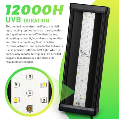 HNRLOY Reptile UVB LED Light Full Spectrum,18W UVA/UVB LED Reptile Light for Bearded Dragons,Chameleons, Turtles,Lizards,Geckos,Snakes, Adjustable Timer, Dimmable Reptile Lamp with 3 Lighting Modes - size: 9.9Inch