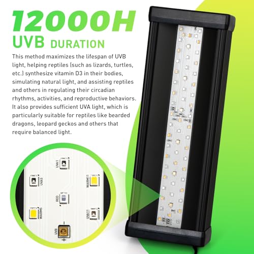 HNRLOY UVB Reptile Light,5Inch UVA UVB LED Heater Lamp Bar for Bearded Dragon, Turtles, Gecko, Snake, Lizard, Adjustable 6/10/12H Timer, Dimmable with 3 Lighting Modes - size: 5Inch