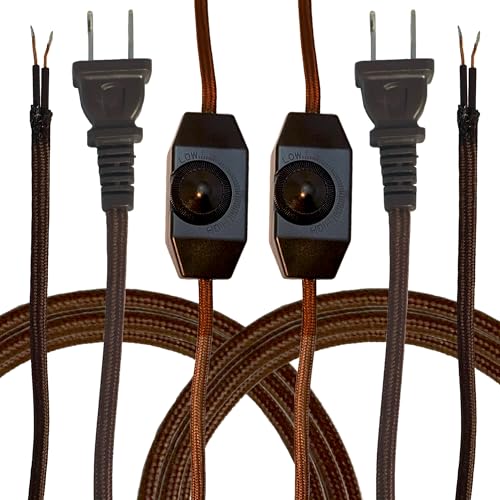 Royal Designs, Inc. Lamp Cord Molded Plug with Dimmer Switch, Stripped Ends Ready for Wiring, 8 ft long, Brown, SPT-1 UL Listed, Set of 2 (CO-5001D-BR-8-2) - color: Brown - Set of 2