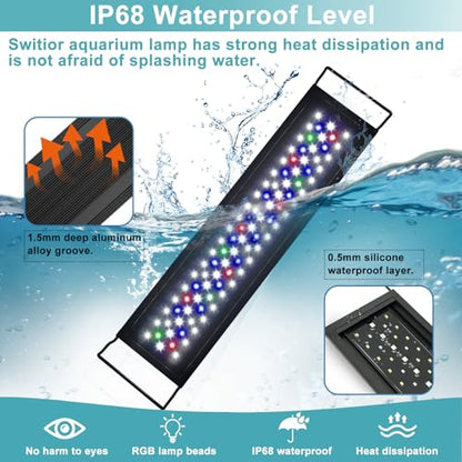 24/7 LED Aquarium Light, IP68 Waterproof Extendable Bracket Fish Tank Light with Timer, 7 Colors, 10 Level Adjustable Brightness, DIY Mode Full Spectrum Aquarium Plant Light for 18-24 Inch Fish Tank - size: 18"-24"