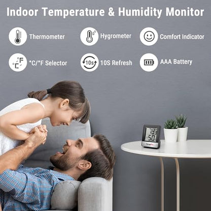 TempPro TP49 3 Pieces Digital Hygrometer Indoor Thermometer Humidity Meter Mini Hygrometer Thermometer with Temperature and Humidity Monitor Room, Black (Previously ThermoPro) - color: Black Indoor Thermometer