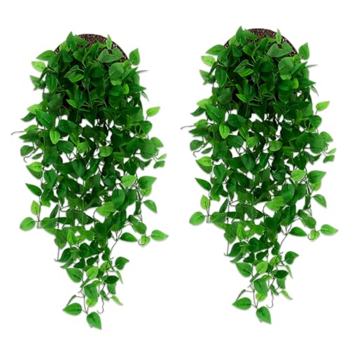 2 Artificial Hanging Vine Plants, Wall, Living Room, Indoor Outdoor Decor | Harmless PVC plastic, bright-colored, No maintenance required, never fade, Walls, bookshelves, balconies, courtyards