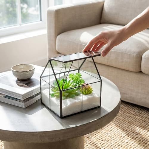 Ferrisland Glass Plant Terrarium Container Wardian Case Indoor Small Succulent Terrarium Planter w/Door for Tabletop Decor DIY - 4.9"x4.3"x4.3" - size: 4.3"L x 4.3"W x 4.9"H