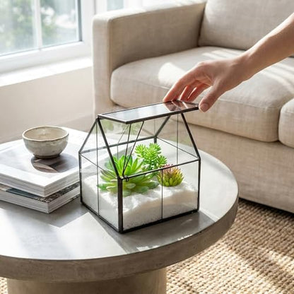 Ferrisland Glass Plant Terrarium Container Wardian Case Indoor Small Succulent Terrarium Planter w/Door for Tabletop Decor DIY - 4.9"x4.3"x4.3" - size: 4.3"L x 4.3"W x 4.9"H