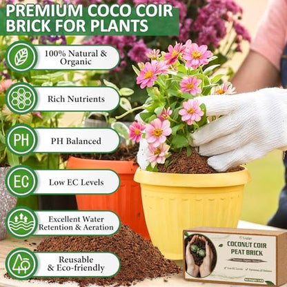 Legigo 2 Pack Premium Coco Coir Brick for Plants- 100% Organic Compressed Coconut Coir Bricks Starting Mix, Coco Coir Fiber Coconut Husk for Planting, Gardening, Potting Soil Substrate, Herbs - color: Pack of 2