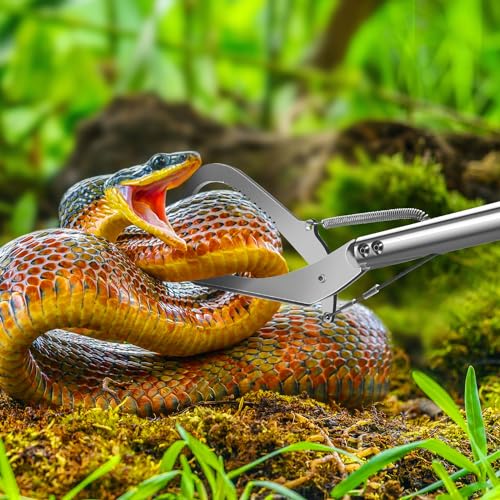 IC ICLOVER Snake Tongs, Upgrade 60 Inch Extra Long Snake Grabber Professional Heavy Duty Reptile Rattle Snake Catcher Wide Jaw Handling Tool with Lock, Non-Slip Grip Handle