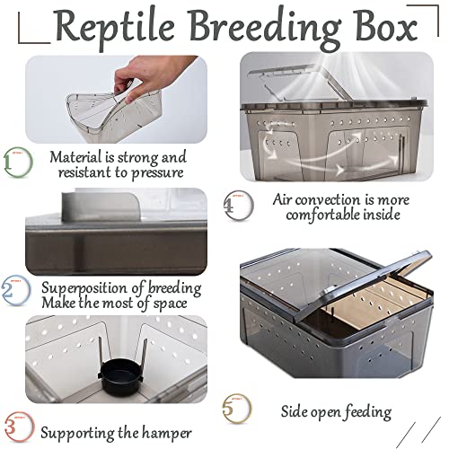 Hamiledyi 2PCS Reptile Feeding Box & Hide Box Black, Reptile Habitat with Sink Humidifier for Snakes, Leopard Spiders, Turtles