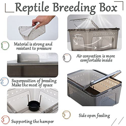 Hamiledyi 2PCS Reptile Feeding Box Snake Breeding Box Transparent Animal Habitat Cage and 4 Pcs Humid Hide for Leopard Gecko Moist Reptile Hide Box for Young Lizard Shedding