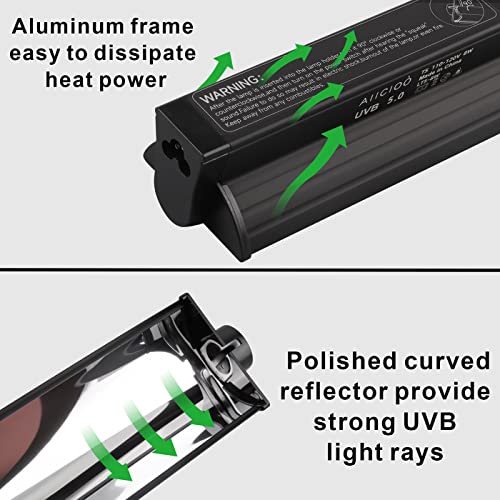 Aiicioo T5 UVB Lighting Combo Kit 8W - Reptile Light Fixture and T5 5.0 UVB Light Bulb for Bearded Dragon Leopard Gecko (12Inch 8W) - size: 12Inch 8W