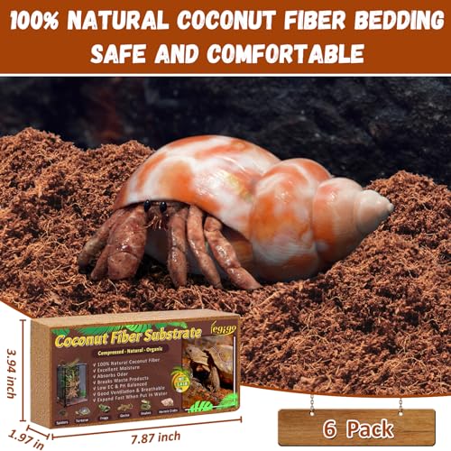 Legigo 6 Pack Coconut Fiber Substrate, Natural Coco Coir Bedding for Reptiles Turtles, Tortoises, Snake, Hermit Crab, Gecko, Lizard, Bioactive Terrarium Soil for Humidity Control and Plant Substrate - color: 6 Pack