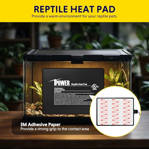 iPower 6x8 Inch Reptile Heating Pad with LCD Digital Aquarium Thermometer, Reptile Heat Mat with Adjustable Temperature Control for Reptiles - color: Black/Heat Pad with Adjust Knob+ Thermometer, size: 6" x 8"