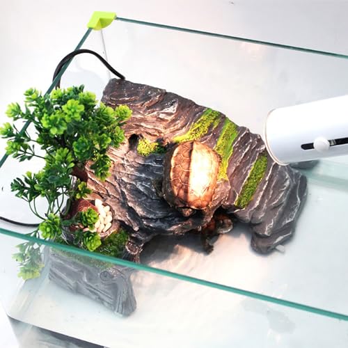 Reptile Box Shelter Terrarium Hideout Caves Turtle Ramp Basking Platform Habitat Decor Humidify Hide Cave Resin Rock - size: S