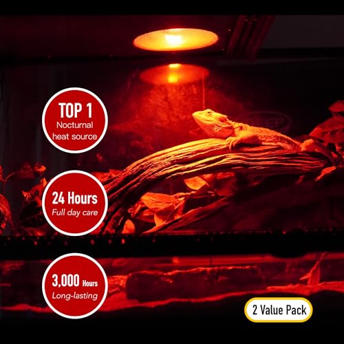 Reptile Red Heat Lamp, 2-Pack 75W Infrared Basking Bulbs Light for Reptiles, Night Red Basking Light for Bearded Dragon, Lizard, Gecko,Turtle Tank Accessories - color: 2-pack Night Heat Bulb