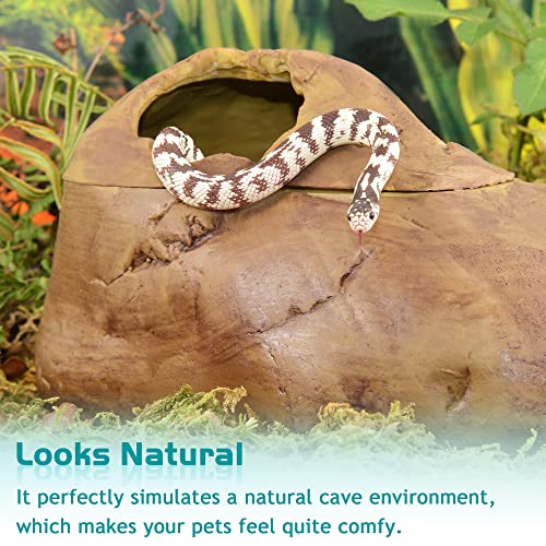 Antidious Snake Hide Cave for Gecko Shedding, Natural Rock Look Hideout, Reptiles Egg-Laying Shelters, Suitable for Maize Serpent, Green Serpent,Rat Snake and Gecko, L Size