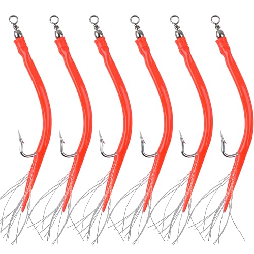 Striped Bass Trolling Tube Lures,6pcs Saltwater Cod Rig Tube Teasers with Stainless Steel Hook Swivel for Offshore Trolling Striper Bass Cod Big Game Fishing - color: RED, size: 10/0