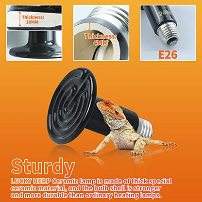 LUCKY HERP 50W Ceramic Heat Emitter, Reptile Heat Bulbs, Ceramic Heat Lamp for Reptiles, Amphibian, Chicken, Dog, Cat (2-Pack) - size: 50
