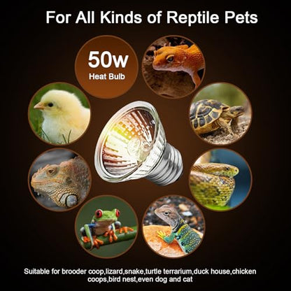 4-Pack 50W UVA Bulbs, Fit E26 Heat Reptile Lamp, Light Turtle Heat Lamp for Reptiles and Amphibian Tanks, Terrariums and Cages, Works with Various Lamp Fixtures