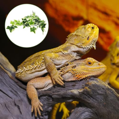 Cabilock Artificial Reptile Plants Hanging Ornament with Suction Cup, Lifelike Fake Plant Pendant for Amphibious Habitat Decoration in Terrariums and Reptile Enclosures