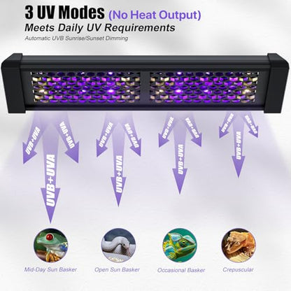 8.5" Aluminum UVB 10.0 LED Reptile Light Bar with Timer & Dimmer, Ultra-Slim Metal UVB/UVA Lamp for Terrariums – Even Light Output, Long Lifespan, Ideal for Bearded Dragons, Turtles & Lizards - size: 8.5 inches