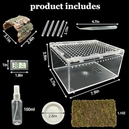 Reptile Terrarium 7.9"x 5.9" x 3.9" Small Gecko Tank Acrylic Snail Terrarium Hermit Crab Tank Spider Enclosure for Scorpion Insect Isopods Invertebrates