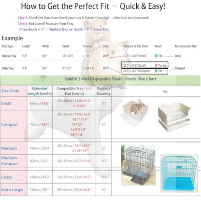 50 Pcs Disposable Rabbit Cage Liner Plastic Toilet Film Leak-Proof for Small Animals Bunny Guinea Pig Bird Cage Liners Litter Box Crate Tray Drawer Quick Cleanup Essentials Indoor (Compact) - size: Compact-Standard