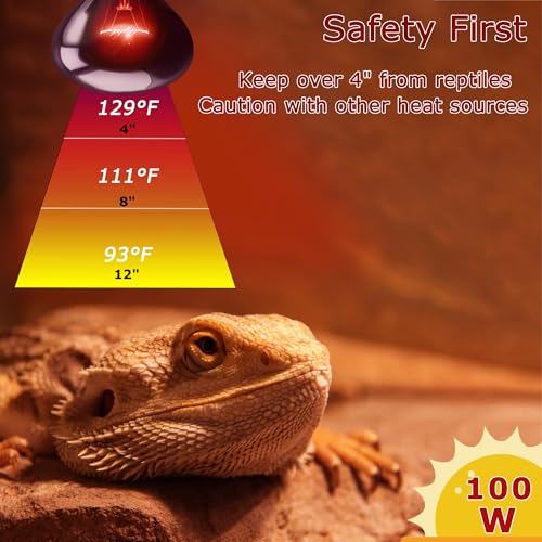 75W Infrared Red Basking Spot Light Bulb – Promotes Growth & Vitality, Heat Lamp for Reptiles & Amphibians, Bearded Dragons, Turtles, Snakes & Chicks, Terrarium & Brooder Heater - color: Red Infrared, size: 75W-3.15″