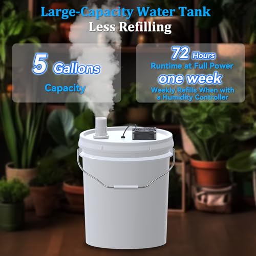 19L Large DIY Humidifier Kit - for Plants, Mushrooms, Grow Tents, Terrarium | Turns a 5 Gallon Bucket into Cool Mist Humidifier, Extendable Hose, High Output, Long Runtime (1-Fogger, Normal Mist)