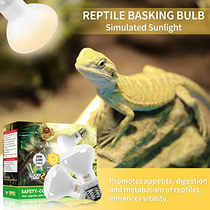 LUCKY HERP New Upgrade 50W Reptile Heat Lamp Bulb (3rd Gen, Safer), Amphibian Basking Spot Light Bulb, UVA Reptile Daylight Bulb for Turtle, Bearded Dragon, Lizard Heating Use (2 Pack) - color: 3rd Gen 50w Heat Lamp, size: 3rd Gen Reptile Heat Lamp