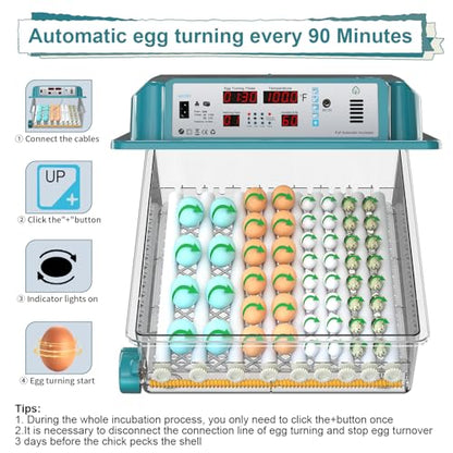 64 Egg Incubators for Hatching Eggs,Incubator with Automatic Egg Turning and Humidity,Chicken Incubator with 5 Automatic Incubate Mode,Poultry Egg Incubator with Incubate Day Counter and Egg Candler
