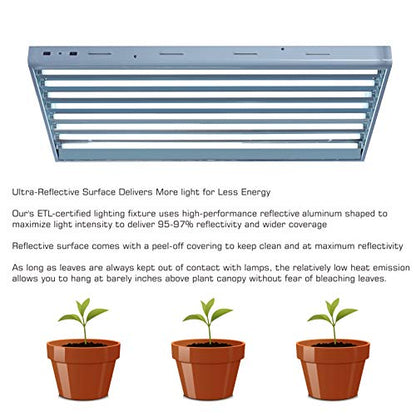 BloomGrow 2FT T-5 HO Fluorescent Lighting Kit 2-Bulb 24W 6500K Lamp Included for Indoor Growing T5 Grow Lights Fixtures