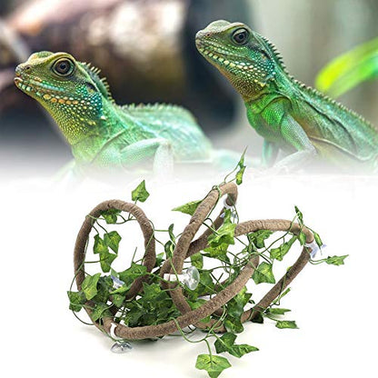 Flexible Natural Reptile Vines 9.84ft Rattan Length, Reptile Plants Simulated Jungle Branch for Tortoise Lizard Bearded Dragon Terrarium Habitat Layout (Large 3m Rattan + Ivy Leaves) - size: Large 3m rattan + ivy leaves