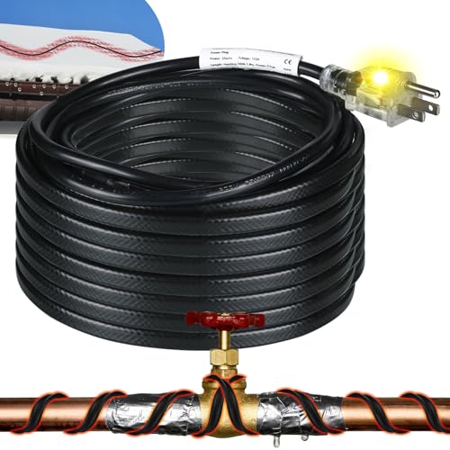 Kingdder 6 Ft (6FT~48FT) Heat Tape for Water Pipes Thermostat Self Regulating Heating Cable with Power Indicator Plug Built-in, Heavy Duty Heating Cable for Pipe Freeze Protection, 120V 8W/ft - size: 6 Ft