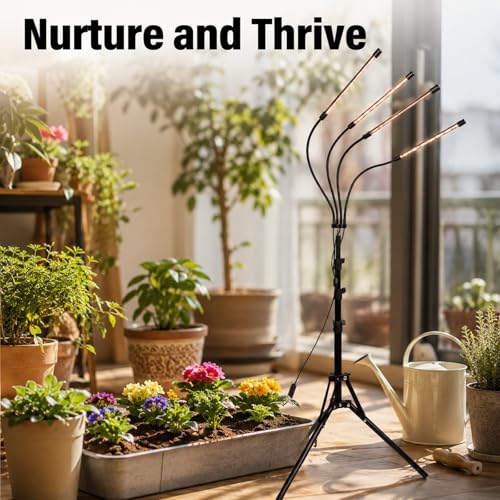 Plant Growing Light Tube 4 Lamp Bar Full Spectrum RedBlue Lighting 40W Adjustable Tripod Stand - Timer On Off Function, Omni - Directional Irradiation, Ideal for Succulent Plants
