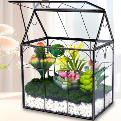 Glass Geometric Plant Terrarium - House Shaped Terrarium Kit with Lid for Succulent Ferns Moss Snails Air Planter, Glass Greenhouse Indoor for Home Garden Office Decor DIY, Tabletop Terrarium Only