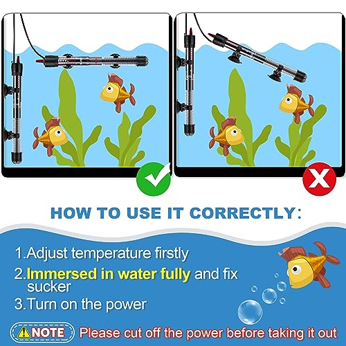 Dreyoo 2 Set 100W Submersible Aquarium Heater, Adjustable Aquarium Fish Tank Heater with 4 Thermometers Stickers and Suckers, Adjustable Knob Thermostat for Marine Saltwater and Freshwater