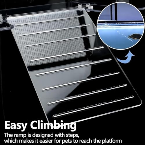 Upgraded Dual Ramp Turtle Basking Platform, Extra Large Fits 125 Gallon 150 Gallon 180 Gallon Aquarium Tank, Aquatic Turtles Topper Dock, Turtle Tank Accessories, Non-Slip Ramp & Escape-Proof