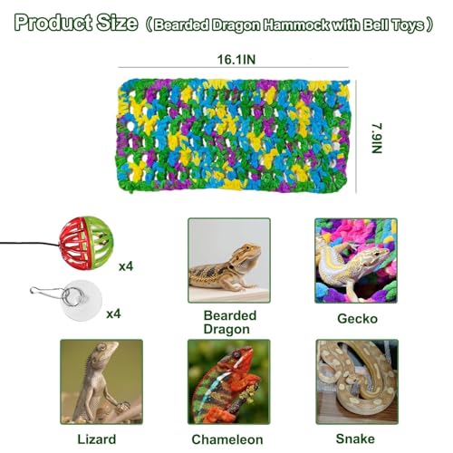 Bearded Dragon Hammock, Soft Reptile Hammock Lounger with Suction Cups, Fabric Lizard Bed with Climbing Toys, Gecko Tank Accessories for Snake, Chameleon(Blue S) - color: Blue Bearded Dragon Hammock : S