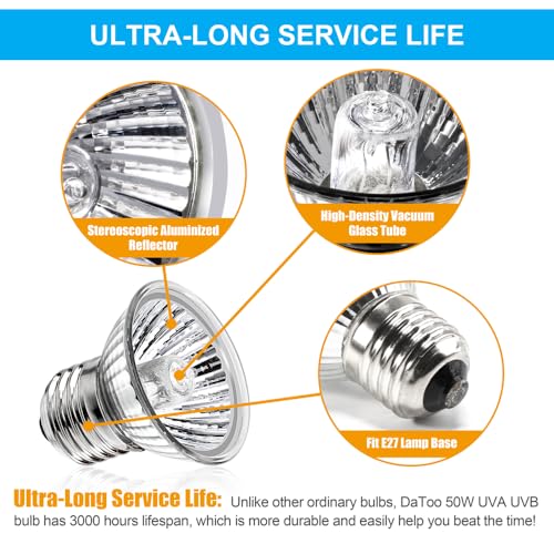 DaToo Reptile Heat Lamp Turtle Heating Light 4PCS 50W UVA UVB Heat Bulb Simulated Sunlight Basking Spot Lamp for Reptiles Lizard Amphibian Bearded Dragon Snake