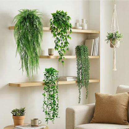 Daifunli 12 Pcs Artificial Hanging Plants Fake Hanging Ferns Plastic Fake Plant for Wall Room Garden Garland Indoor Outdoor Decor No Basket (Eucalyptu,Mandala,Boston,String of Pearl,Podocarpu,Pothos) - style: Eucalyptu,Mandala,Boston, String of Pearl, Pod