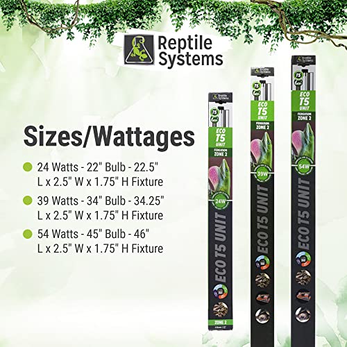 Reptile Systems Eco T5 Unit Zone 1 Reptile Lighting Kit – 24in-24w - Slimline Fixture with HOT5 Lamp, Reflector & Flicker-Free Ballast – Ideal for Terrariums, Chameleons & Geckos