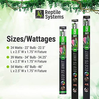 Reptile Systems Eco T5 Unit Zone 2 Reptile Lighting Kit – 36in-39w - Slimline Fixture with HOT5 Lamp, Reflector & Flicker-Free Ballast – Ideal for Terrariums, Chameleons & Geckos - size: 36in-39w
