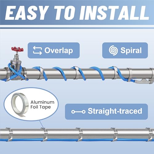 3 Ft Upgraded Dual-Indicators Heat Tape for Water Pipes, YeloDeer Self-Regulating Heat Trace with Thermostat, Heating Cable with Extra End Seals for Metal and Plastic Pipes 120V - style: 3-feet
