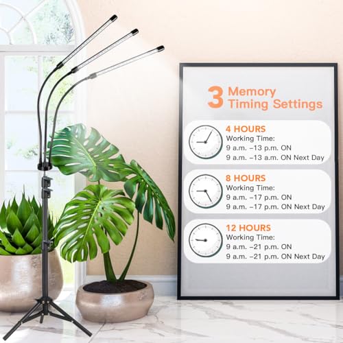 GHodec Grow Light with Stand, 60 LED 5500K Full Spectrum Floor Plant Light for Indoor Plants Growing,5 Dimmable Levels & Auto On/Off Timer,Tripod Stand Plant Lamp Height Adjustable - size: 75Watts