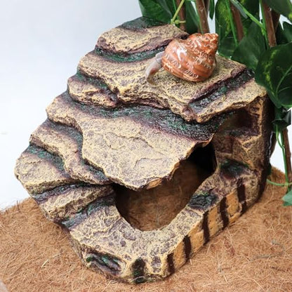 Oooct Hermit Crab Hideout, Resin Simulation Stone Reptile Cave Hideout, Hermit Crab Climbing Toys, Terrarium Habitat Decor for Lizard Spider Aquarium Fish Gecko Bearded Dragon - size: Large-7.1x6.9x6 Inch