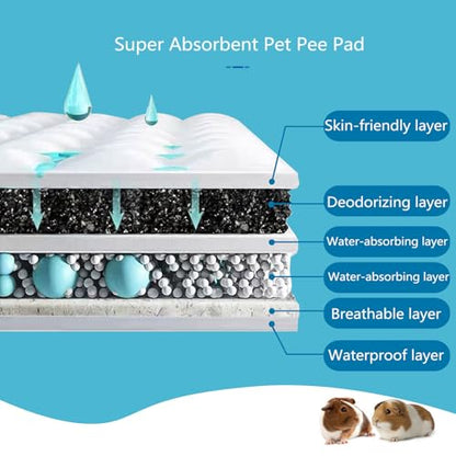 Guinea Pig Pee Pads, Disposable Rabbit Cage Liners, Charcoal Odor Controlling Absorbent Waterproof Pee Pads for Hamster, Bunny, Ferret, Chinchilla and Other Small Animals (18" x 13", 120 PCS) - size: 17.7" x 12.9" - 120PCS