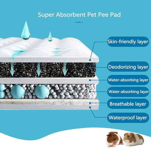 Guinea Pig Pee Pads, Disposable Rabbit Cage Liners, Charcoal Odor Controlling Absorbent Waterproof Pee Pads for Hamster, Bunny, Ferret, Chinchilla and Other Small Animals (24" x 18", 60 PCS) - size: 23.6" x 17.7" - 60PCS