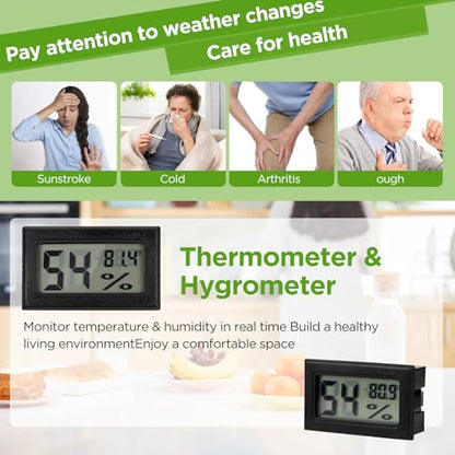 12 Pack Mini Hygrometer Digital Electronic Temperature Humidity Meters Gauge Indoor Thermometer Hygrometer LCD Display Fahrenheit (℉) for Guitar Case,Greenhouse, Garden, Cellar, Closet (Black) - color: Black