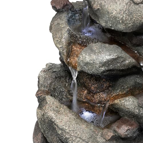 Alpine Corporation TZL154 14" Indoor Tabletop Rainforest Rock Water Fountain with LED Lights, Tiered Desktop Fountain for Home and Office Décor, Gray - style: Rock Water w/ LED's