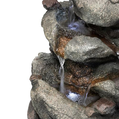 Alpine Corporation TZL154 14" Indoor Tabletop Rainforest Rock Water Fountain with LED Lights, Tiered Desktop Fountain for Home and Office Décor, Gray - style: Rock Water w/ LED's
