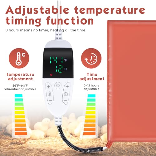 Small Animal Heating Pad, Heating Pad for Chicken, Rabbits, Guinea Pigs, Dog, Cat, Reptile, Poultry Heated Mat Chick Brooder Waterproof Adjustable Temperature & Timer (12.5 x 15.7in) - size: 12.5 x 15.7in